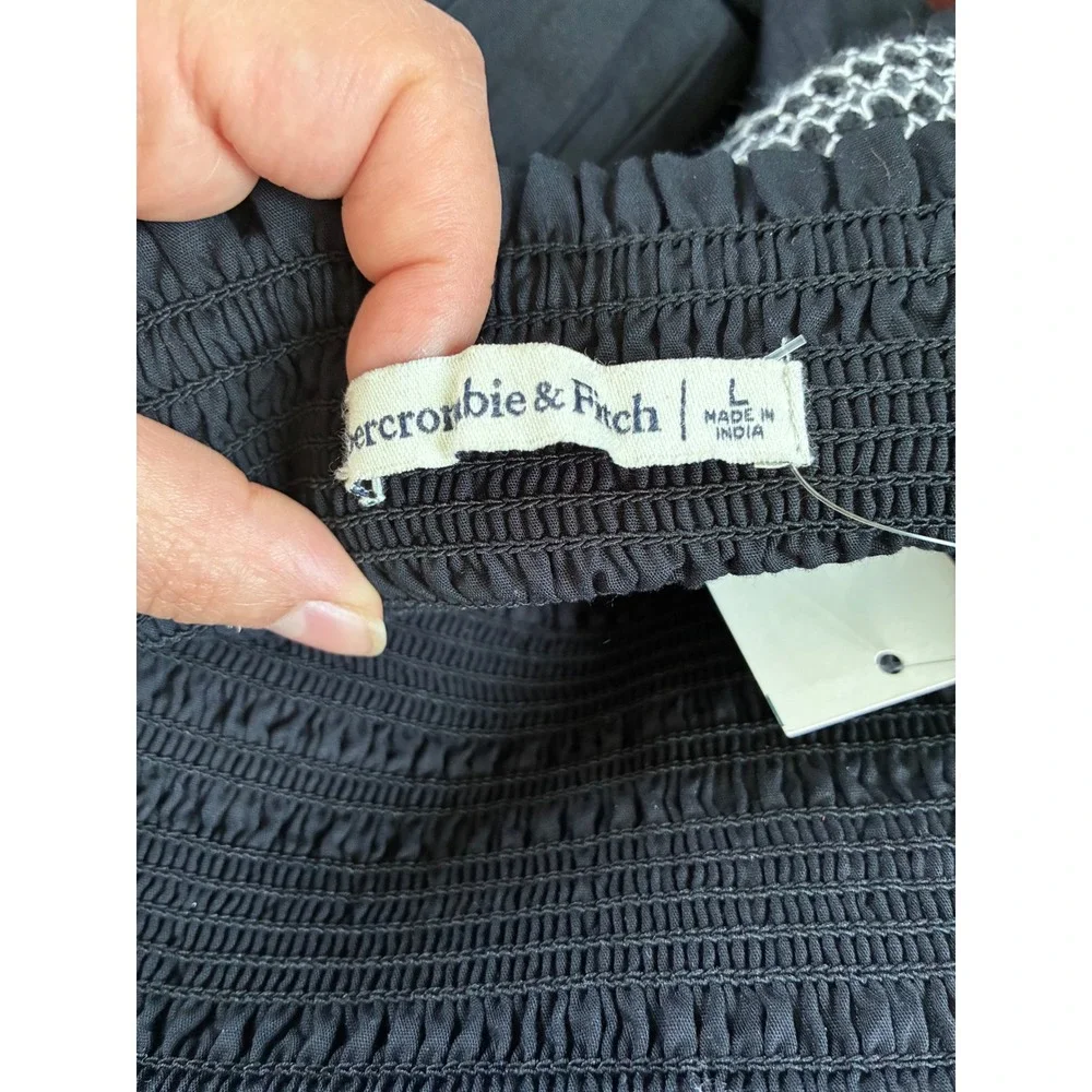 NWT Abercrombie & Fitch‎ Convertible Sleeve Smocked Black Smocked Puff Sleeve L